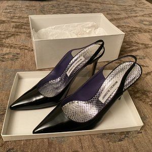 Manolo Blahnik black high heel sling back shoes